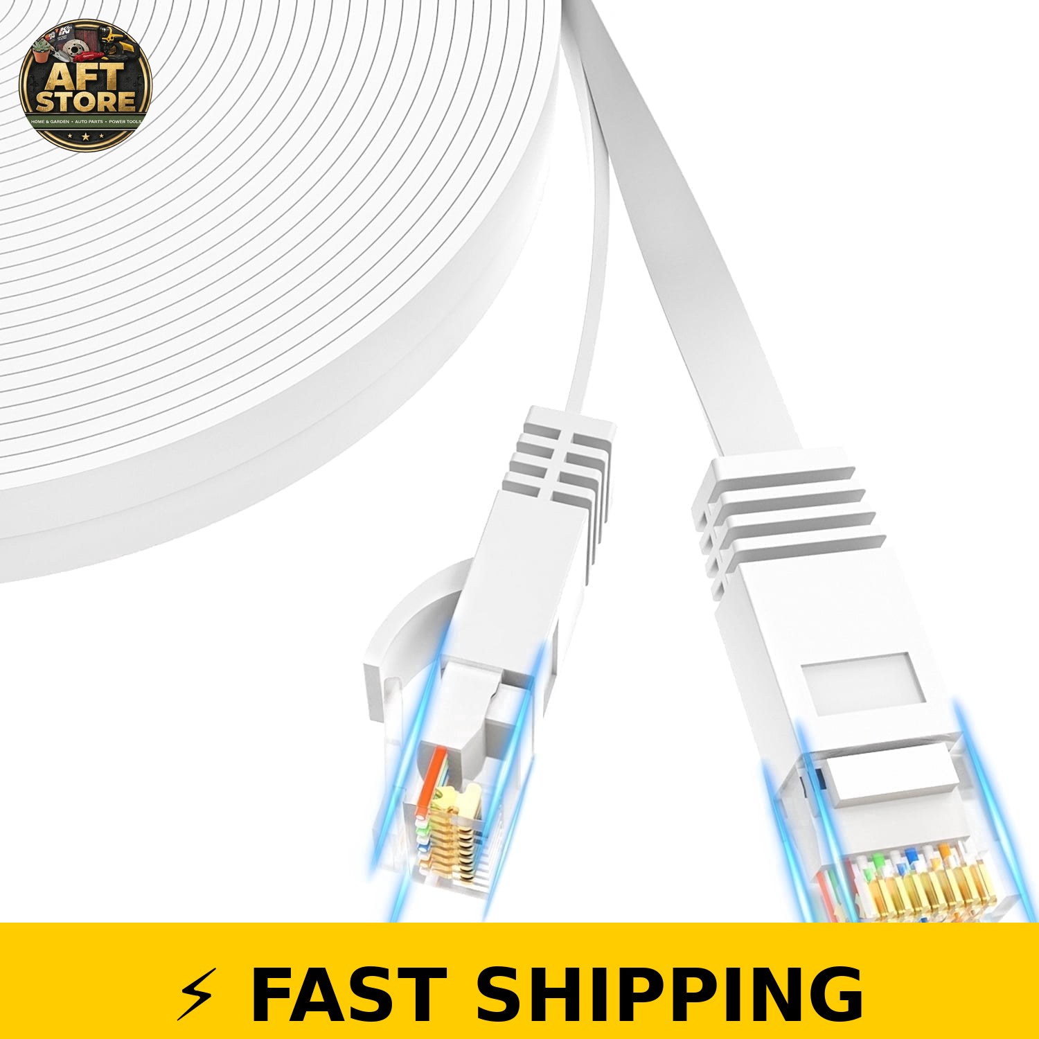 J&D Cat6 Ethernet Cable 100ft Flat Design 1Gbps