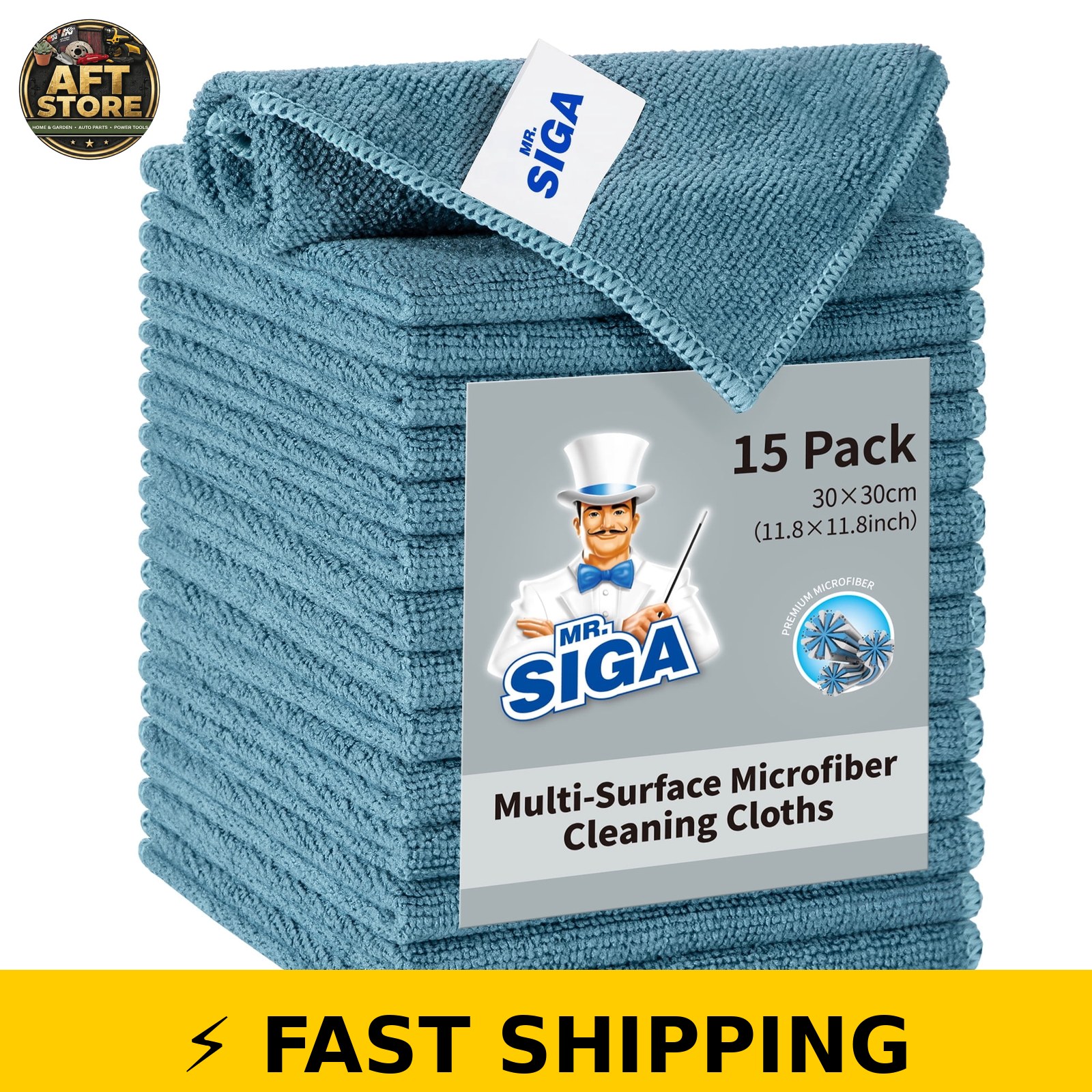 MR.SIGA Microfiber Cleaning Cloths, Pack of 15, , 30×30 cm